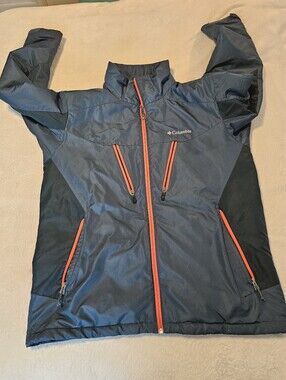 Columbia Mens Full Zip Insulated Coat Blue Orange Size L No Hood Warm Euc